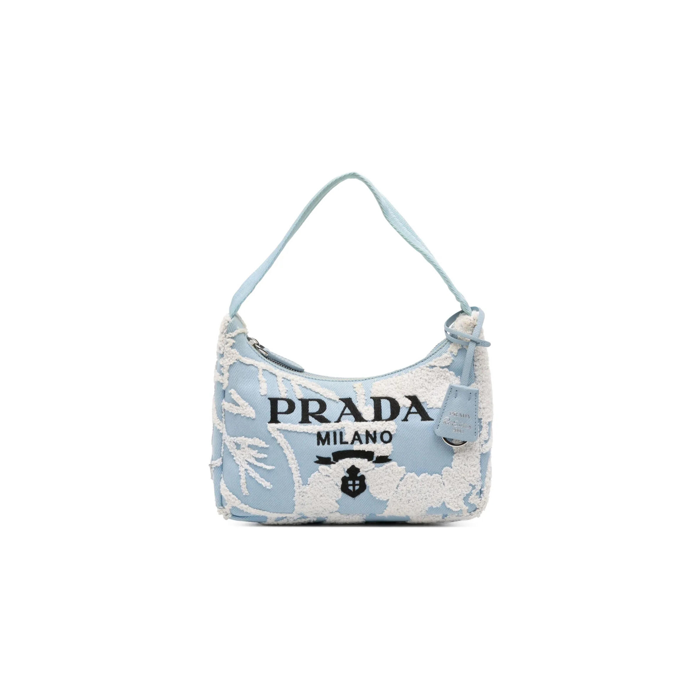 PRADA MINI EMBROIDERED DRILL RE EDITION 2000 SHOULDER BAG 1BH204 (22*18*6cm)